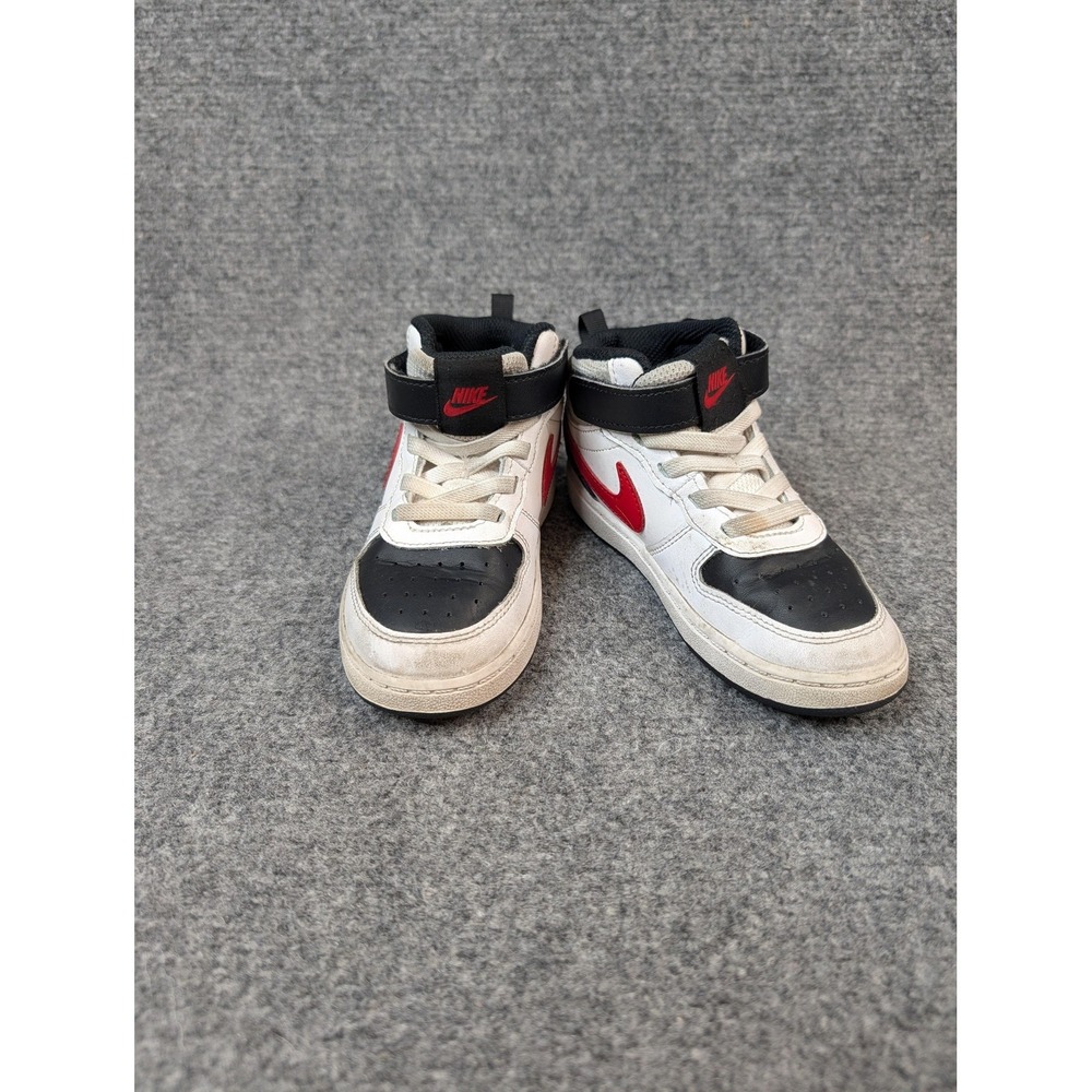 Nike Court Borough Mid 2 Shoes Kids Size 10C White Red Strap Sneakers